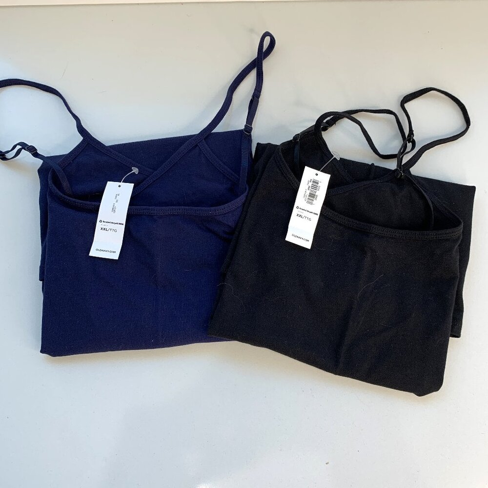 Old Navy 2 PC First Layer Fitted Cami Tank Top Black & Navy Blue Size XXL NEW